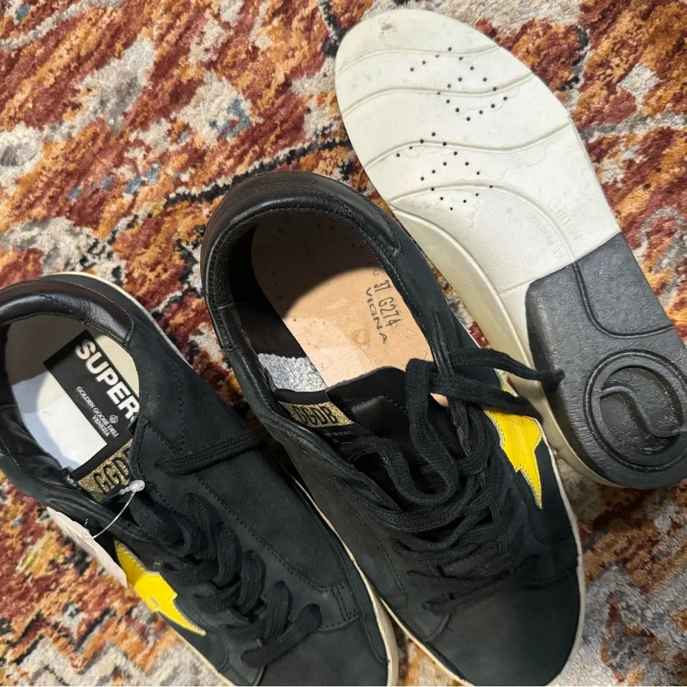 GOLDEN GOOSE Black Nubuck And Yellow Leather Hi Star Sneakers Size 7.5